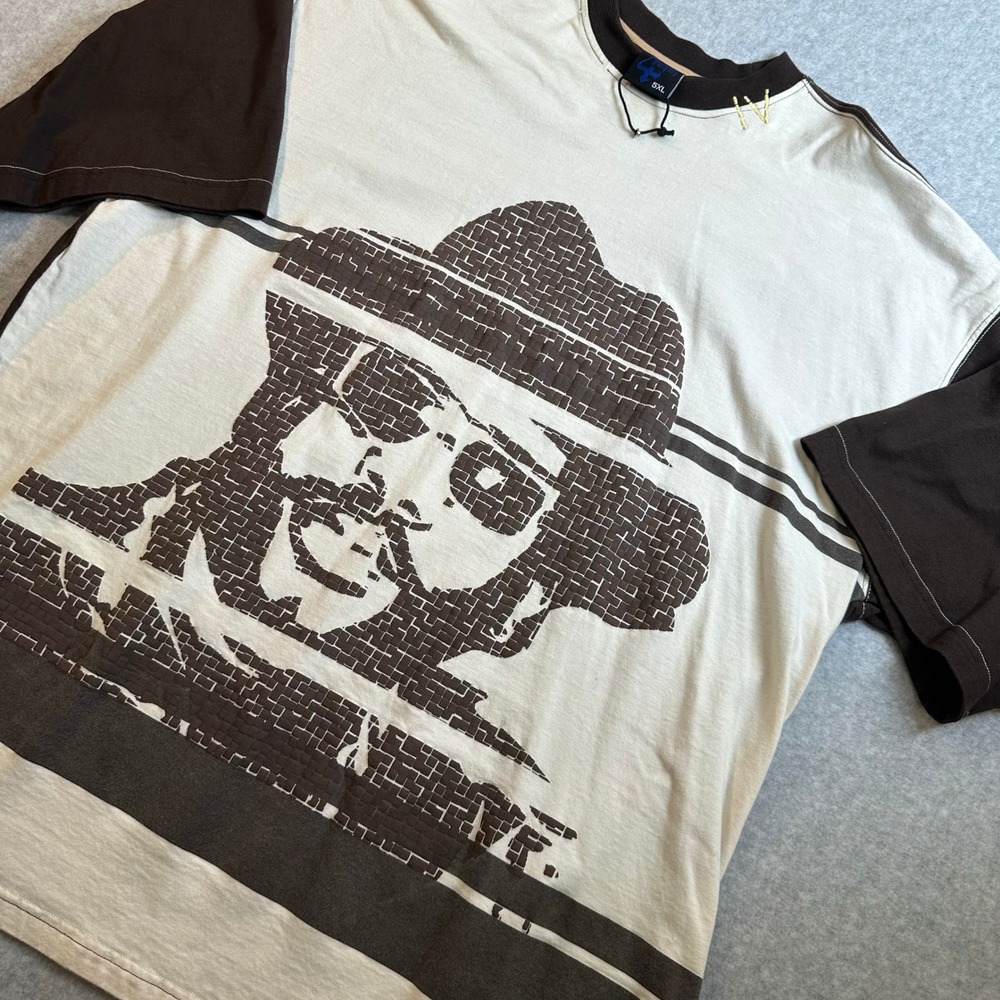 4 Fatherz of Hiphop Graphic T-Shirt Mens 5XL Brown Cream Fedora Brick Portrait